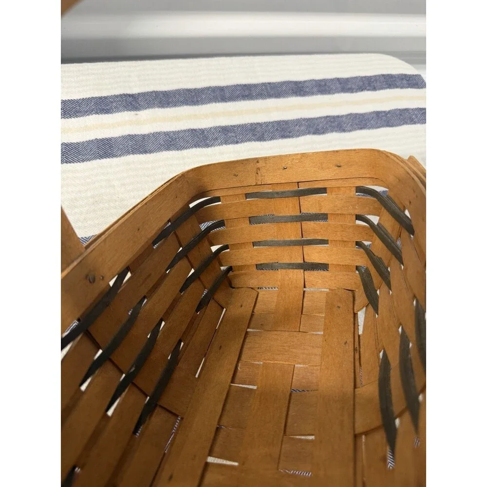 Longaberger Market Basket Black Trim Swing Handle Handwoven USA Farmhouse Decor